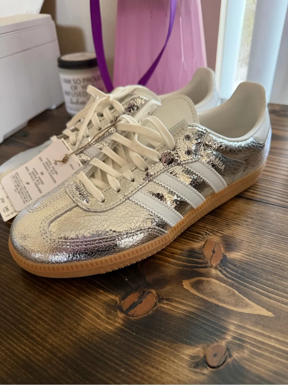 adidas Samba Metallic Silver and White Sneaker